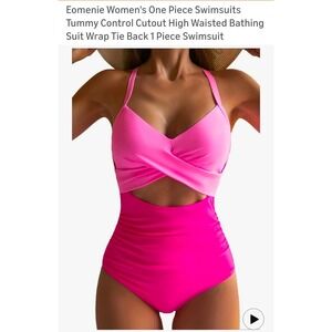 Eomenie Womens XL One Piece Swimsuit Tummy Control Cutout Pink Bathing Suit NEW